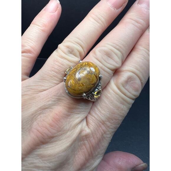 NEW script stone and citrine stainless steel ring size 8 - Picture 10 of 14